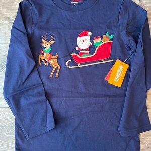 Gymboree sz 6 NEW Santa on sleigh with reindeer Navy Long Sleeve Tee
